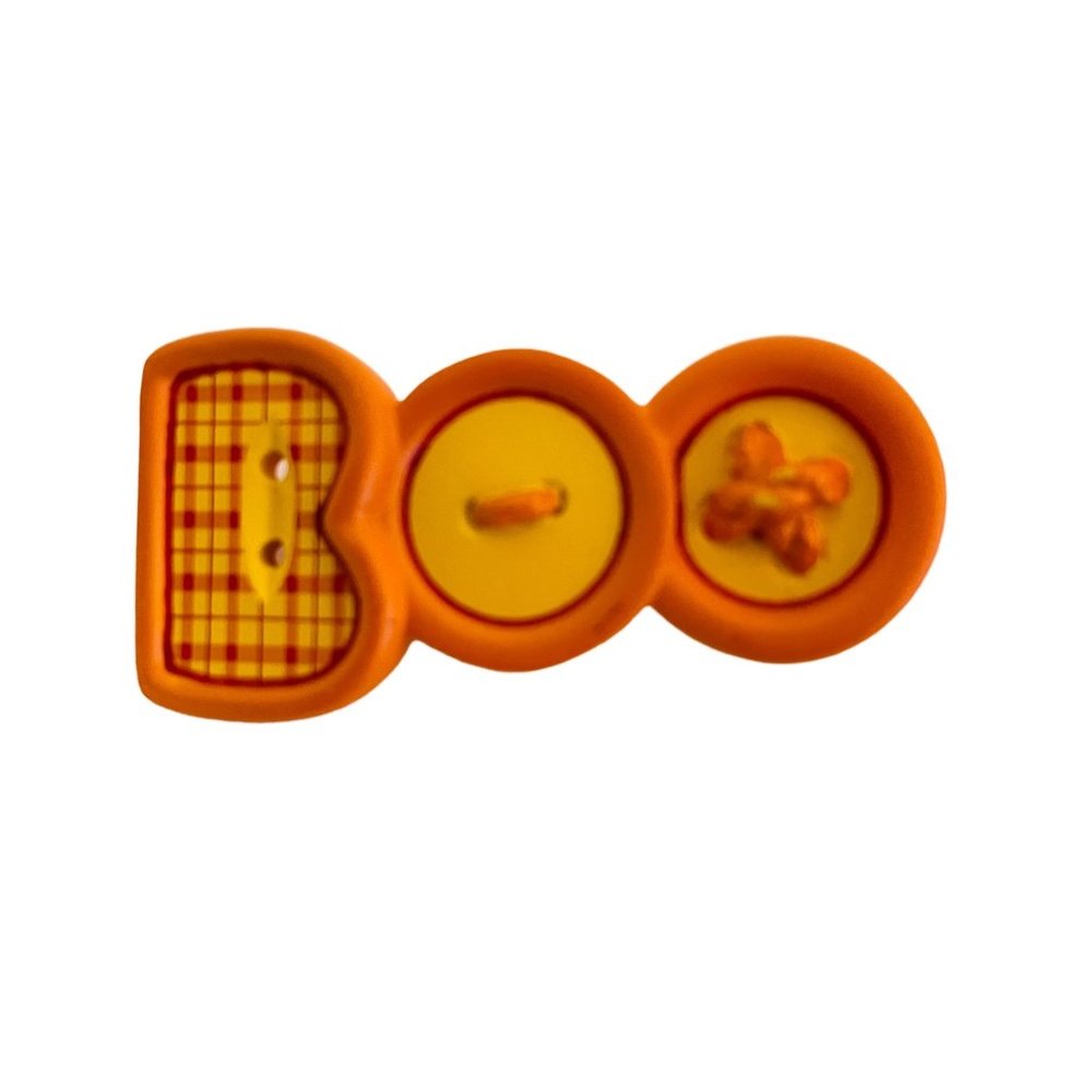 Hallmark‎ Halloween Boo Ghost Witch Button Pin Brooch Orange Yellow